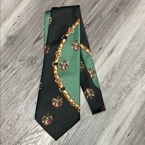 Whimsical Green and Black Tie with Golden Charms